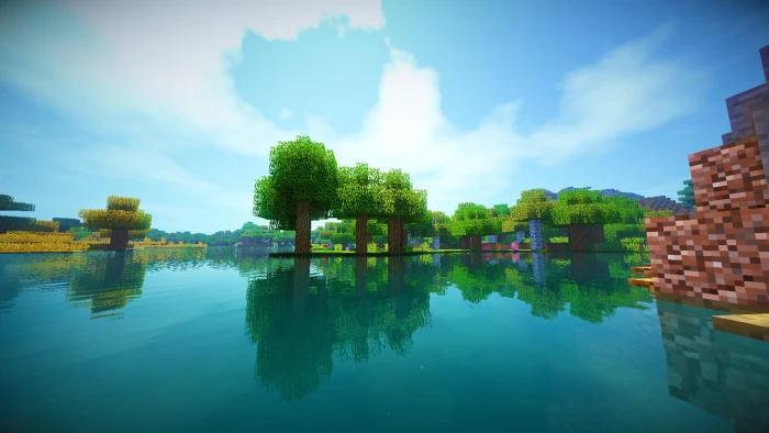 body of water Minecraft shaders reflection sky waterfront 2k