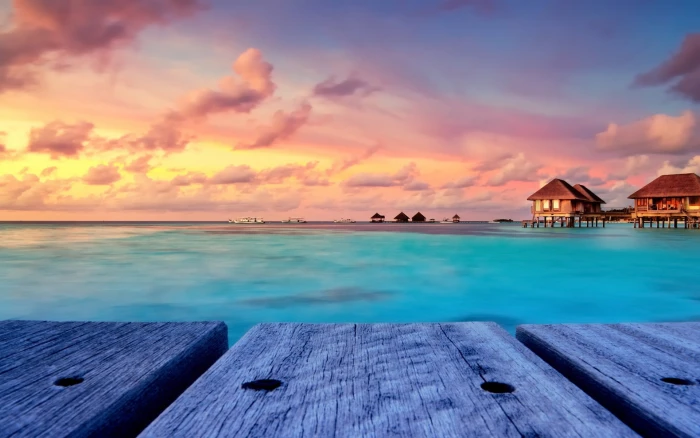 body of water tropical beach nature sunset landscape bungalow 2k