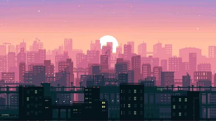 buildings illustration animated pink and black 2k