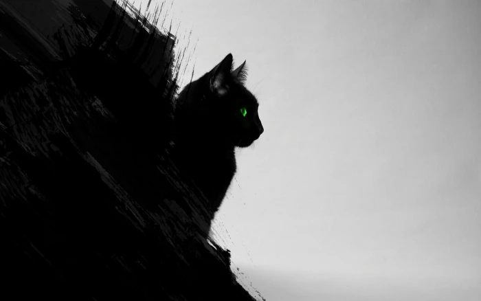 cat silhouette black cats animals green eyes artwork digital art 2k