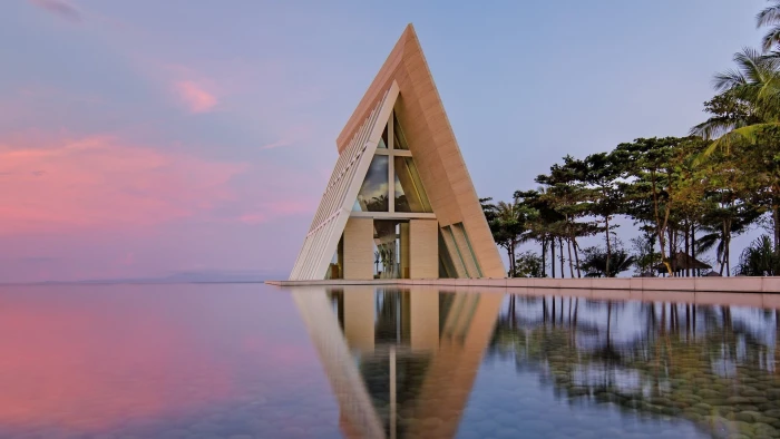 brown wooden house nature sunset sea water building architecture 2k