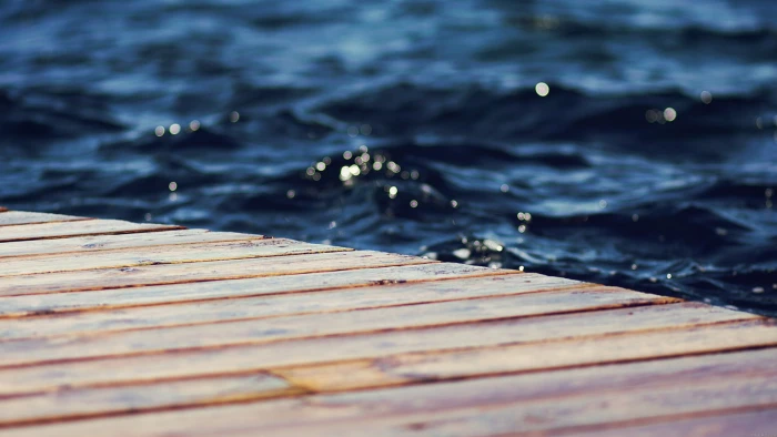 brown wooden panel pier water blue beach wood material 2k