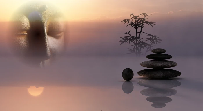 Buddha face and racks illustration balance serenity buddhism 2k 4k