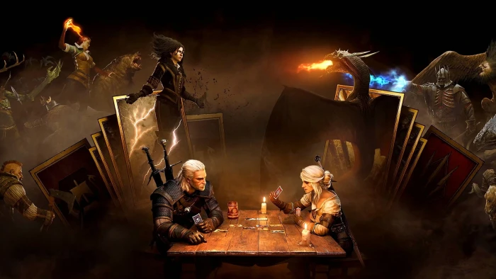 card background girls magic dragon sword armor The Wild Hunt 2k