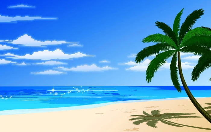 Cartoon Beach and Palm palm tree body of water illustration 2k
