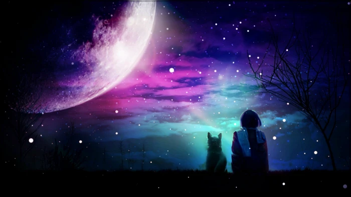 earth moon with purple light illustration artwork digital art 2k