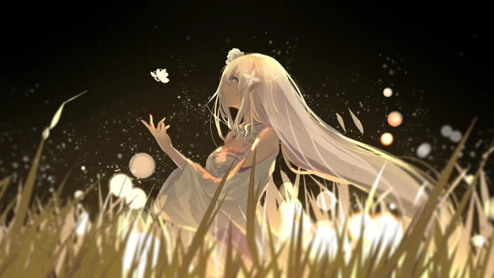 female anime character wallpaper Emilia Re Zero girls 2k