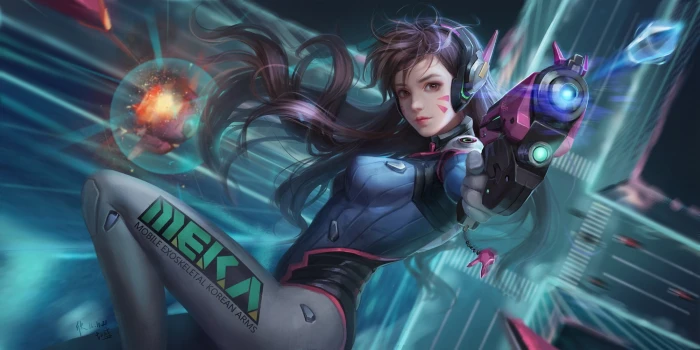female anime wallpaper Overwatch D Va gun weapon 2k