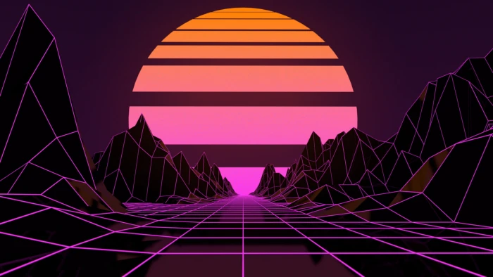 digital art artwork landscape lines Retrowave 2k