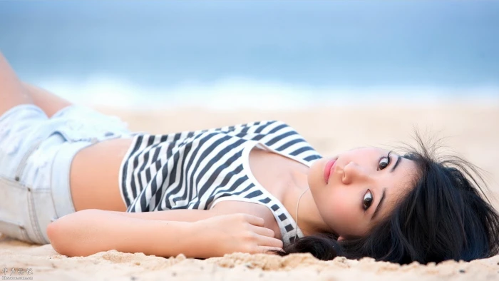 Girl Beautiful Sexy Asian Model Beach Beauty Background 2k