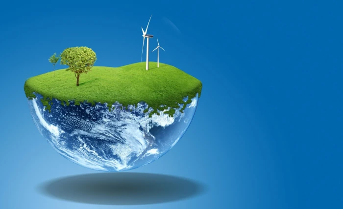 Go Green windmill and earth Aero Creative Nature green nature 2k
