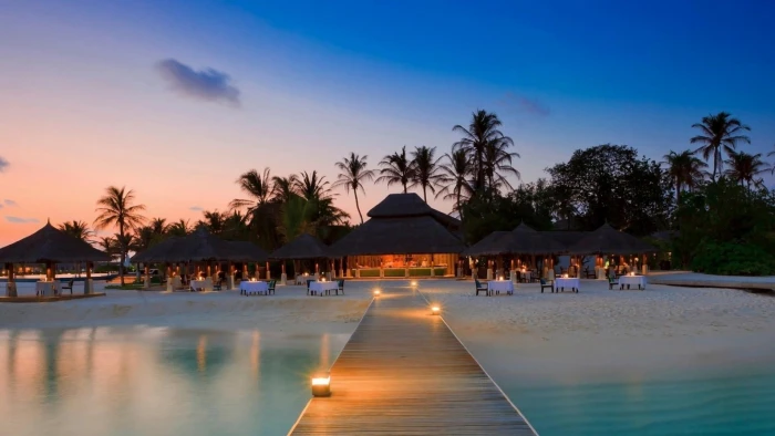 pier beach resort palms evening maldives exotic travel 2k