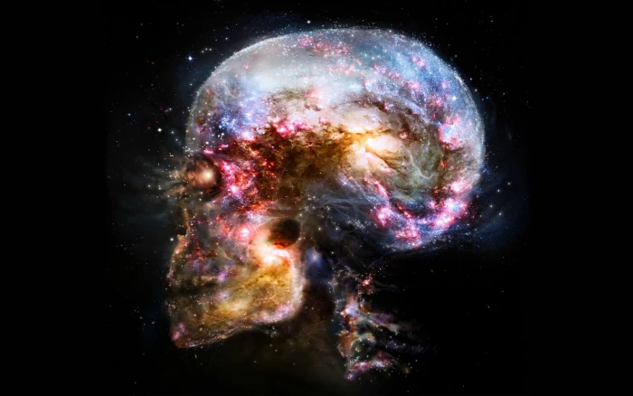 skull illustration space universe abstract brain science 2k