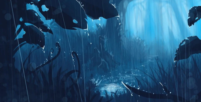raindrops painting anime landscape fantasy art artwork cyan 2k
