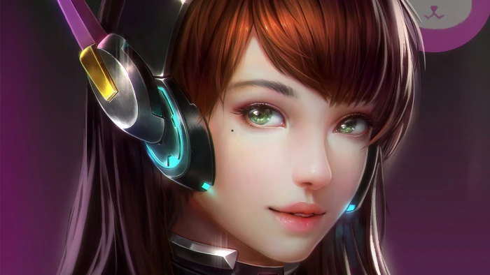 red haired female anime character D Va Overwatch video games 2k