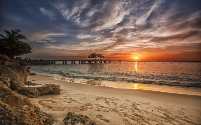 bay beach pier sky sunlight 2k