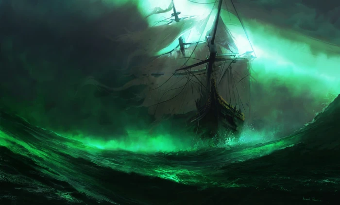 ship on sea digital wallpaper sailing fantasy art artwork 2k