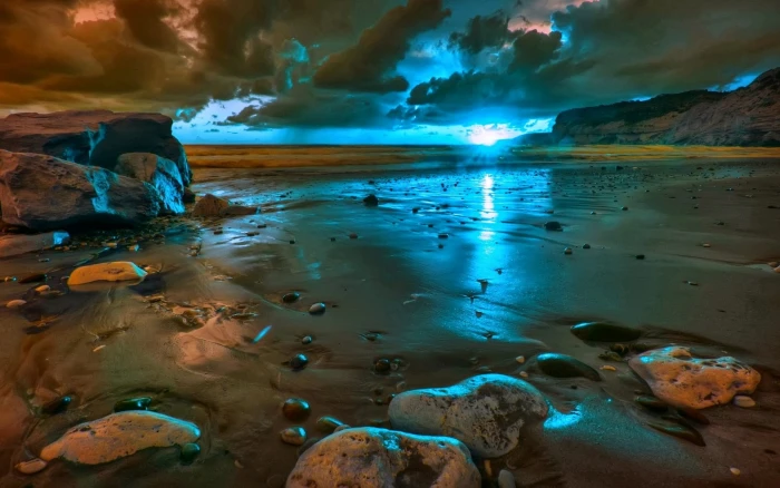 time lapse photography of body water and sky landscape beach 2k