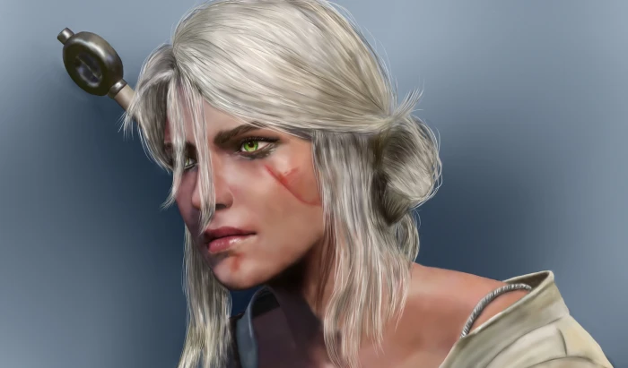 blonde haired woman painting look weapons scar green eyes 2k