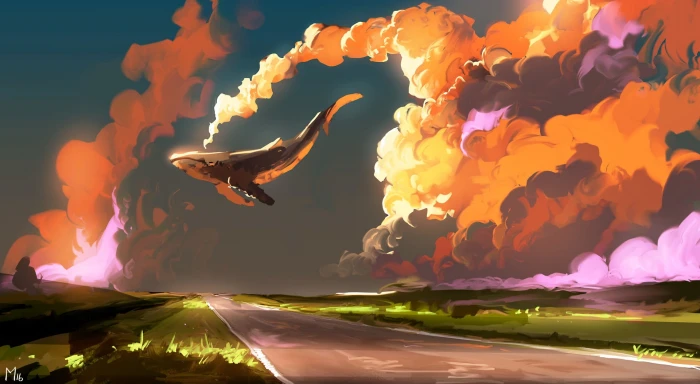 whale in the sky digital wallpaper artwork fantasy art animals 2k