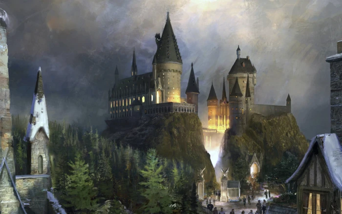 brown castle painting fiction fantasy Hogwarts Harry Potter 2k