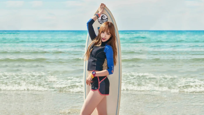 women photography model Asian beach waves surfboards 2k