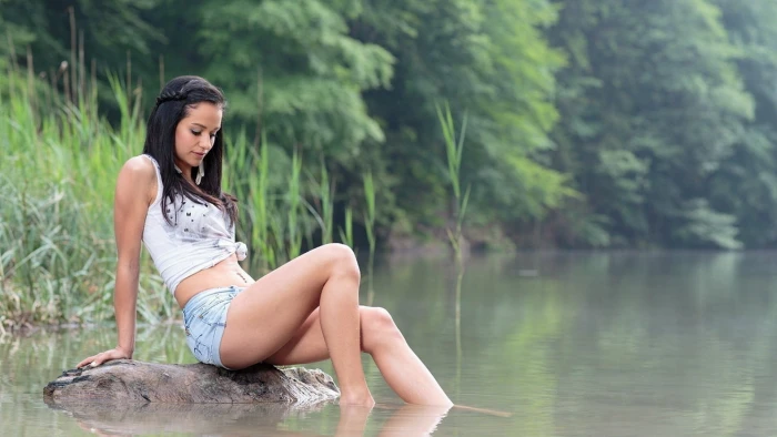 women's blue denim short shorts jean brunette lake 2k