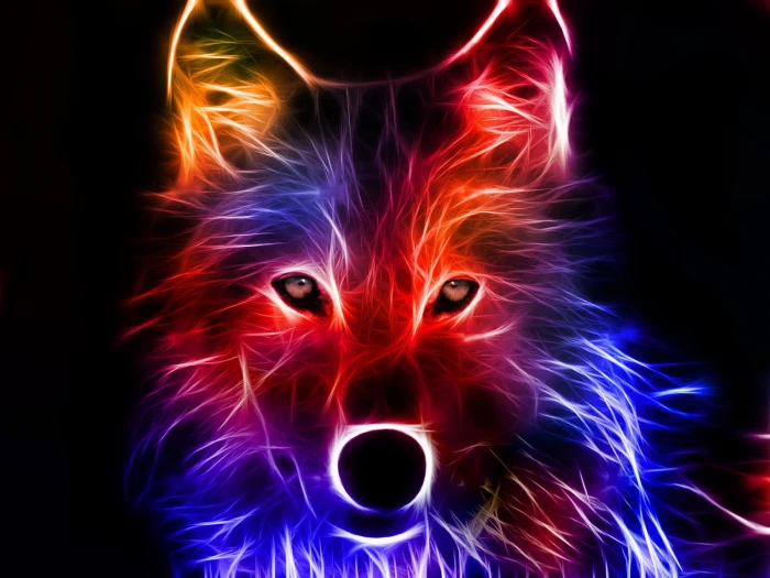 yellow red and blue wolf graphic Animal Abstract Colorful 2k
