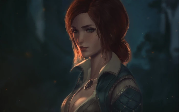women Triss Merigold The Witcher redhead green eyes 2k