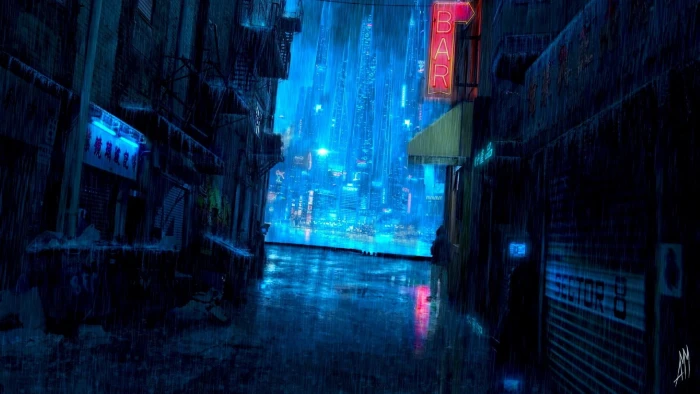 cyberpunk rain aesthetic water city lights raining darkness 2k