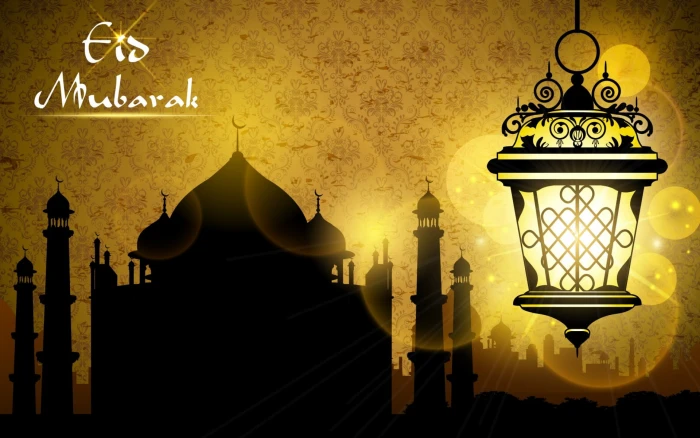 Eid Mubarak Greeting With Illuminate black and white pendant lamp illustration 2k