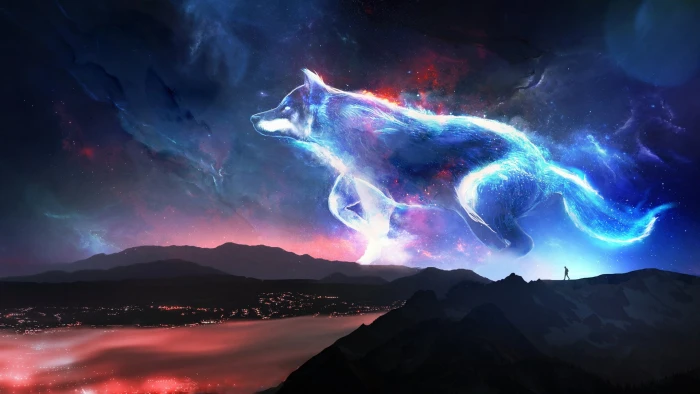Fantasy Animals Wolf Landscape Night Spirit 2k