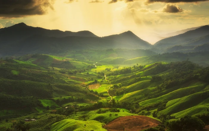green hills and mountains nature landscape mist valley clouds 2k