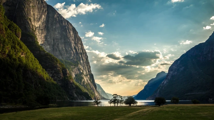 green island nature landscape mountains trees forest hills 2k