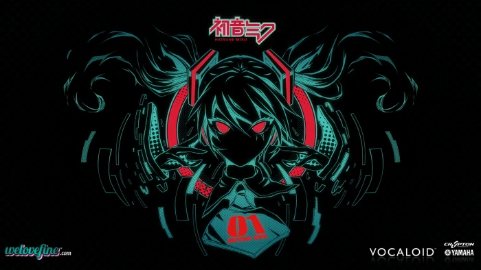 Hatsune Miku Vocaloid anime girls twintails black background 2k