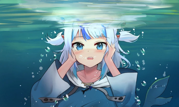 Hololive Gawr Gura shark teeth underwater blue eyes anime 2k