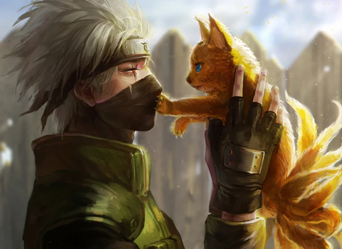 Kakashi and nine tails cat vector art Naruto Shippuuden anime 30 2k