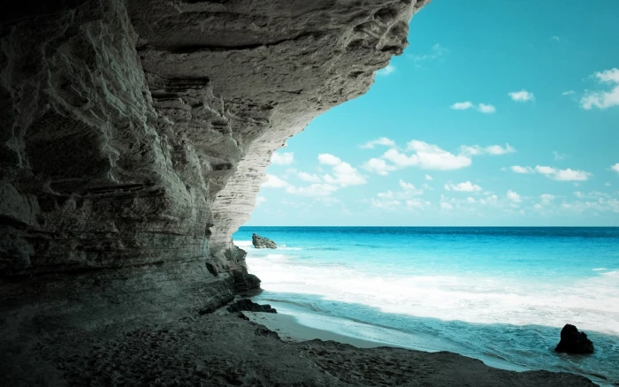 landscape cave sea coves nature beach 2k