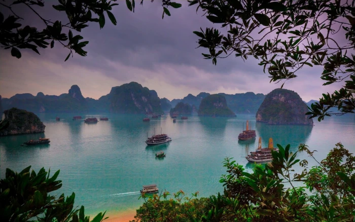 landscape Ha Long Bay Vietnam nature sea ship tropical 2k