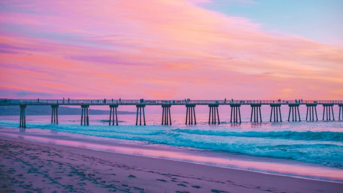 Man Made Pier Beach California Pink Sea Water 2k
