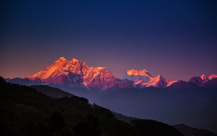 mountain during golden hour wallpaper Himalayas mountains landscape 2k