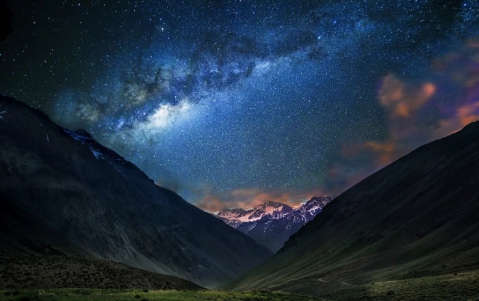 mountain during nighttime landscape nature mountains starry night 2k