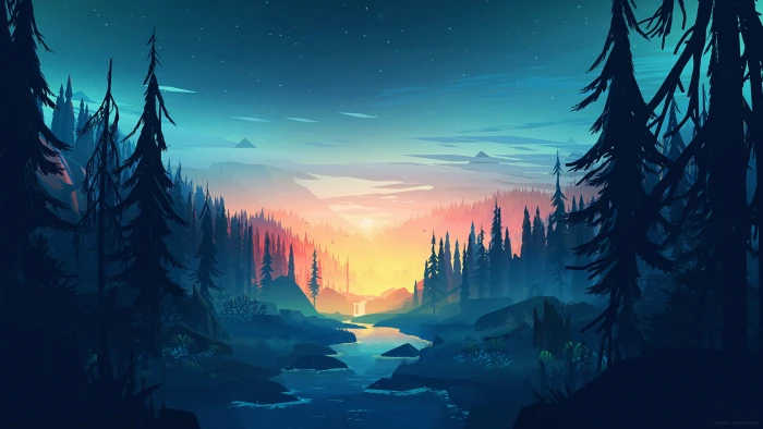 pine tress illustration artwork landscape forest Mikael Gustafsson 2k