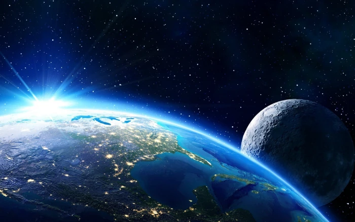 planet Earth and moon illustration space digital art Space 2k