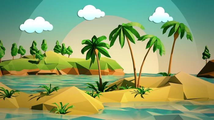 Polygon Art Tropical Palm Trees HD coconut palm trees and beach graphic design 2k