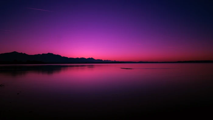 purple landscape reflection dusk evening pink sky lake 2k 4k