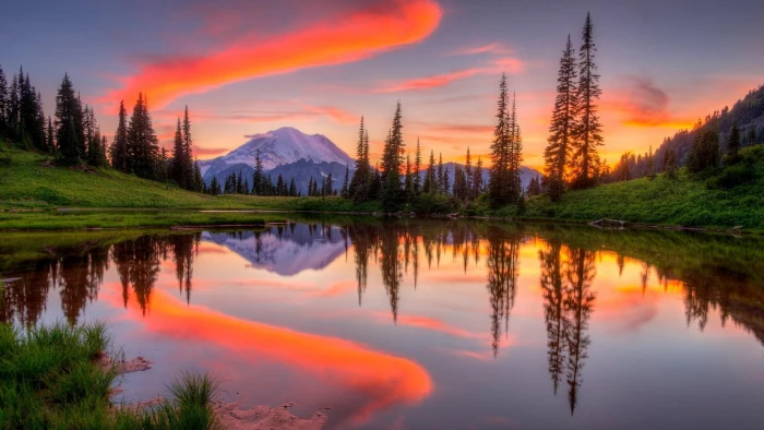 reflection nature sky wilderness mount rainier national park 2k