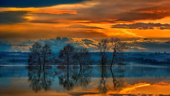 reflection sky nature cloud landscape afterglow tree 2k