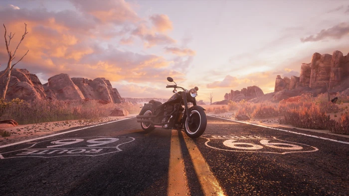 road numbers Route 66 motorcycle vehicle landscape sky 2k