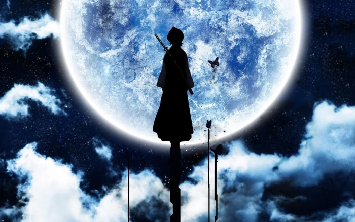 Rukia silhouette Bleach Kuchiki space sky cloud 2k